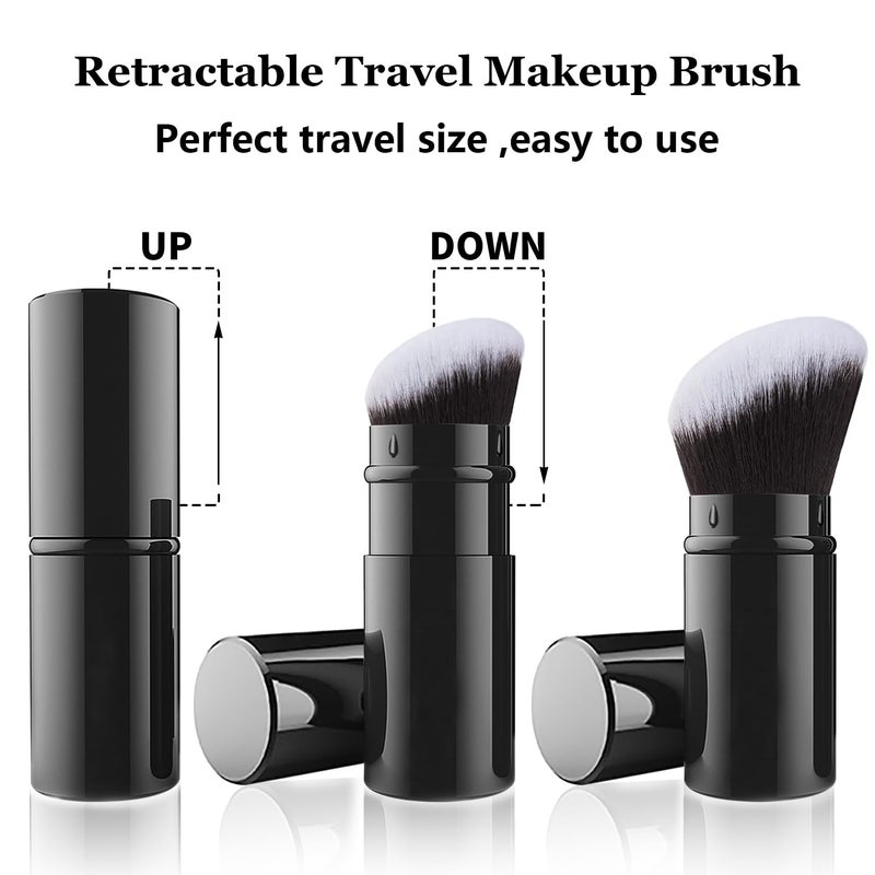 Falliny Retractable Kabuki Makeup Brush, Angled Travel Powder Blush Brush Foundation Makeup Brush with Cover for Blush, Sunscreen,Bronzer, Buffing, Concealer,Highlighter, Powder Cosmetics - Image 2