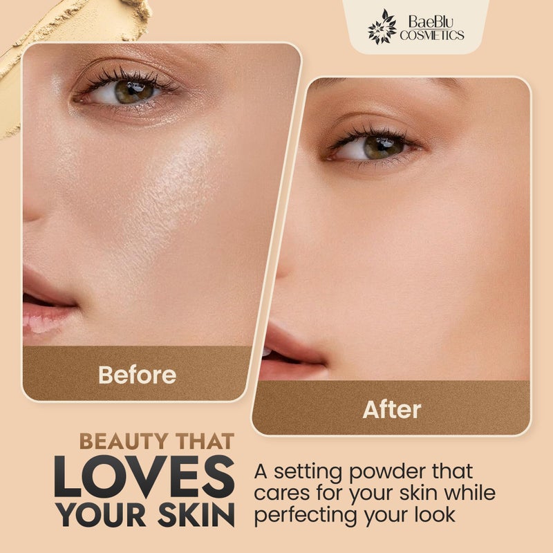 BaeBlu Organic Pressed Setting Powder - Talc-Free & Non-Toxic Translucent Powder with Matte Finish - Oil Absorbing, Pore Minimizing, 16 Hour Wear for All Skin Types - Cruelty & Gluten-Free - Invisible Light - Image 5