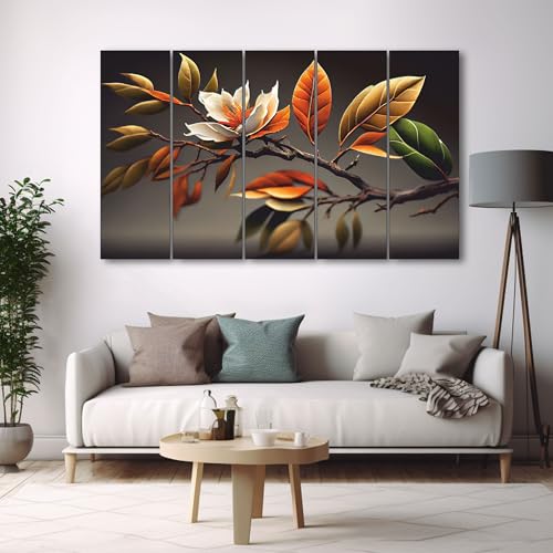 The Castle Decor Beautiful Flower Abstarct Art Set of 5 Big Size (27x48) Multiple Frames Wall Art Painting for living room,Bedroom,Drawing room,Hotels-Wooden Framed-Digital Painting - Image 1