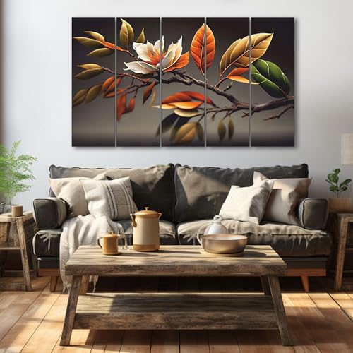 The Castle Decor Beautiful Flower Abstarct Art Set of 5 Big Size (27x48) Multiple Frames Wall Art Painting for living room,Bedroom,Drawing room,Hotels-Wooden Framed-Digital Painting - Image 2