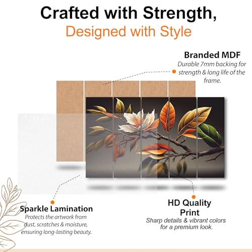 The Castle Decor Beautiful Flower Abstarct Art Set of 5 Big Size (27x48) Multiple Frames Wall Art Painting for living room,Bedroom,Drawing room,Hotels-Wooden Framed-Digital Painting - Image 5