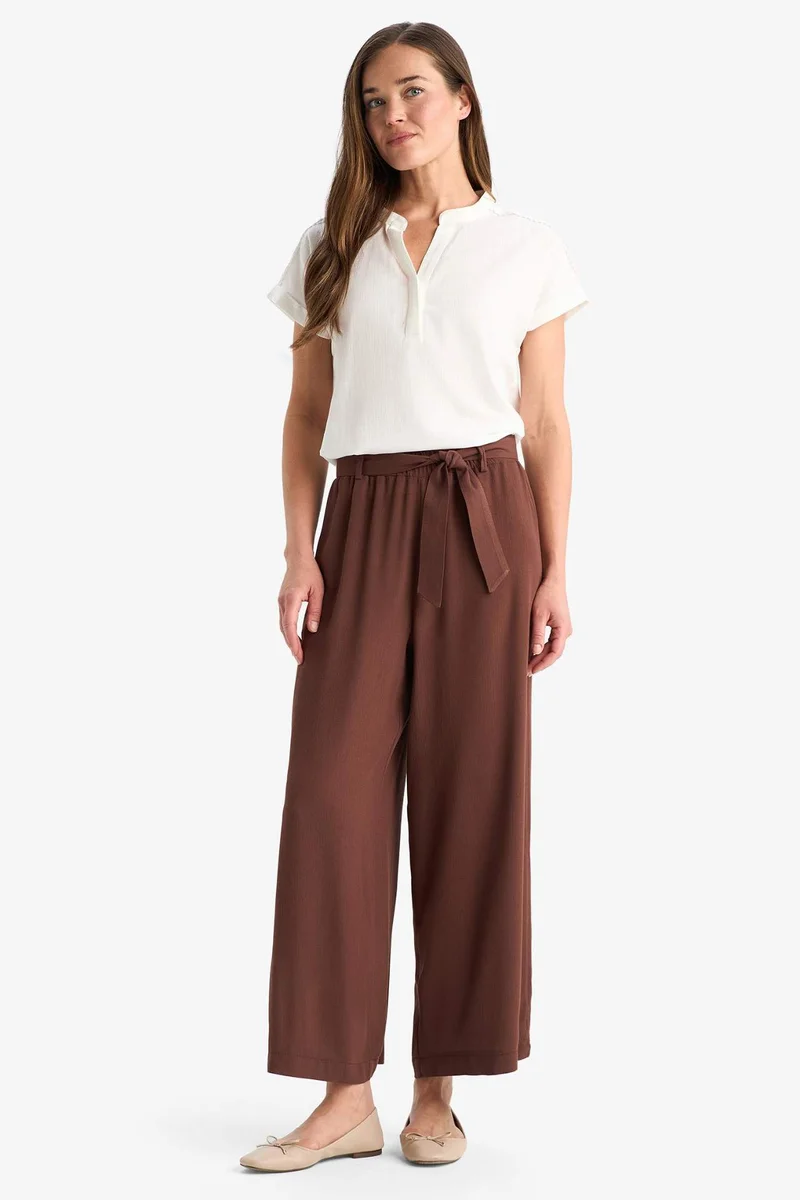ديفاكتو Regular Fit Flam Cotton Short Sleeve Blouse