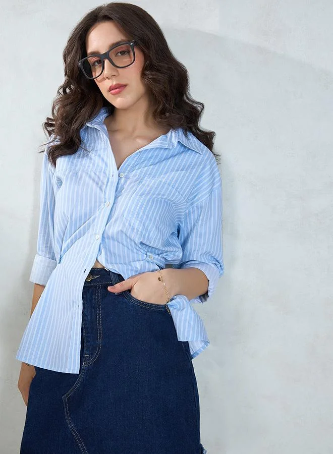 فيرجيو قميص فيرجيو قطن أزرق مخطط مريح