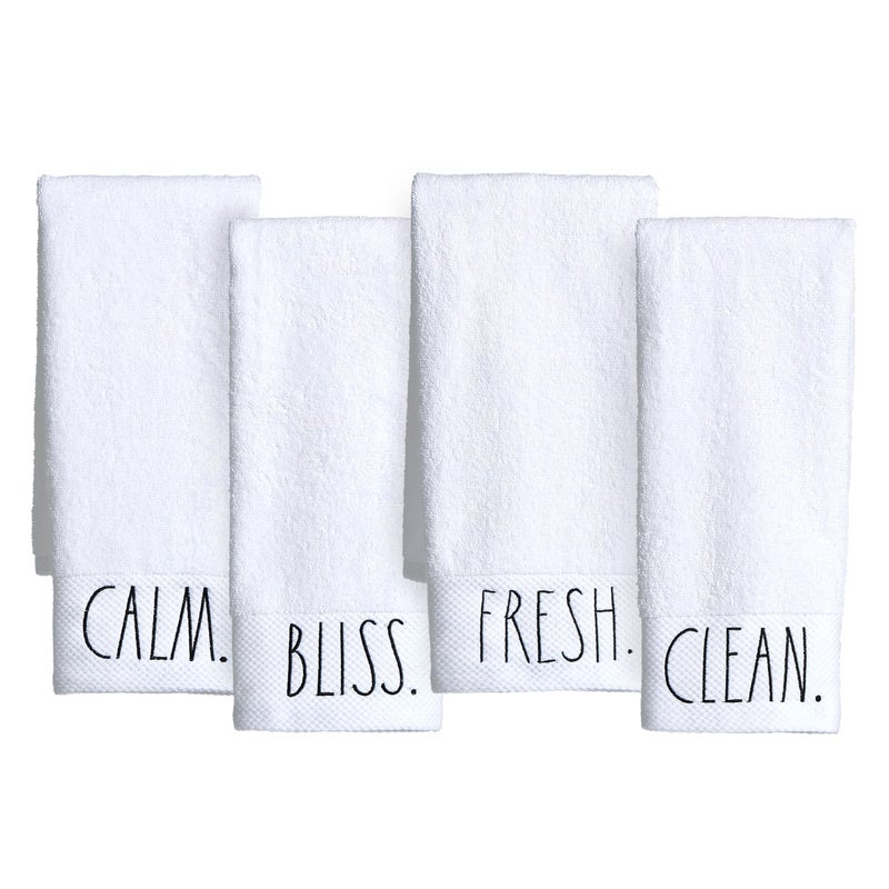 Rae Dunn Hand Towels, Embroidered Decorative Hand Towel for Kitchen and Bathroom, 100% Cotton, White- Fresh/Clean/Calm/Bliss, 16"x 28" - Image 1