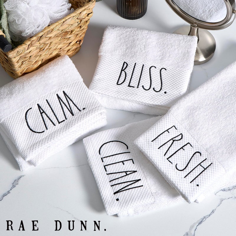 Rae Dunn Hand Towels, Embroidered Decorative Hand Towel for Kitchen and Bathroom, 100% Cotton, White- Fresh/Clean/Calm/Bliss, 16"x 28" - Image 5