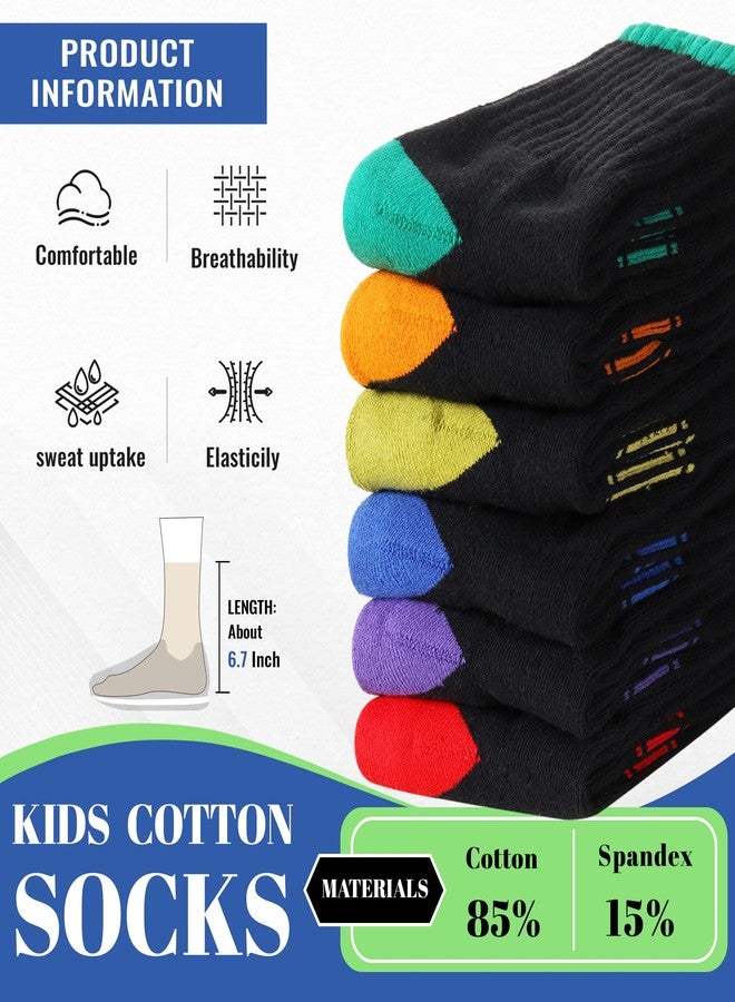 SeeyAN Kids Socks Boys Crew Athletic Half Cushioned Cotton Sport Running Breathable Socks 6 Pairs (6 Pairs Black, 9-12 Years) - Image 4