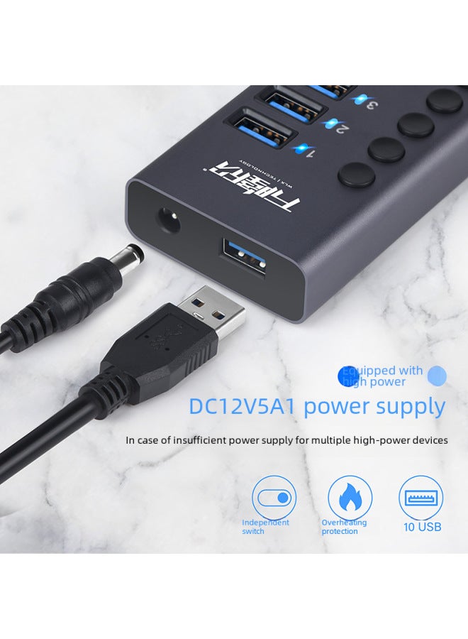 Usb3.0hub Docking Station 10 Ports/7 Ports/4 Ports With Switch Charging Type-c Computer Hub Expansion Dock - Image 4