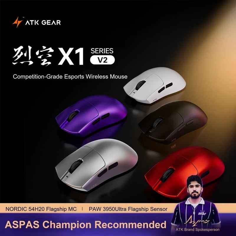 اي تي كي ماوس ATK X1 V2 Ultimate 2.0 Wireless Gaming Mouse, PAW3950 Ultra, 42000DPI, 750IPS, 0.163ms, 54g Lightweight, for PC - Image 2