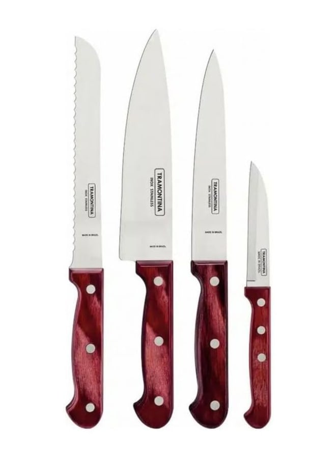 TRAMONTINA Tramontina Polywood 4 Pieces Knife Set with Stainless Steel Blade and Red Treated Wood Handle  - Image 2