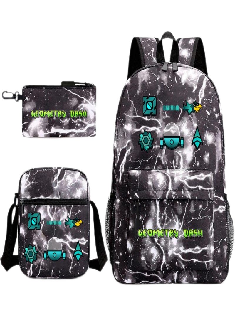 geometry dash Children Backpack Schoolbag Teen Student School Book bag with Lunch Box Pen Case 3 in 1 for Kids