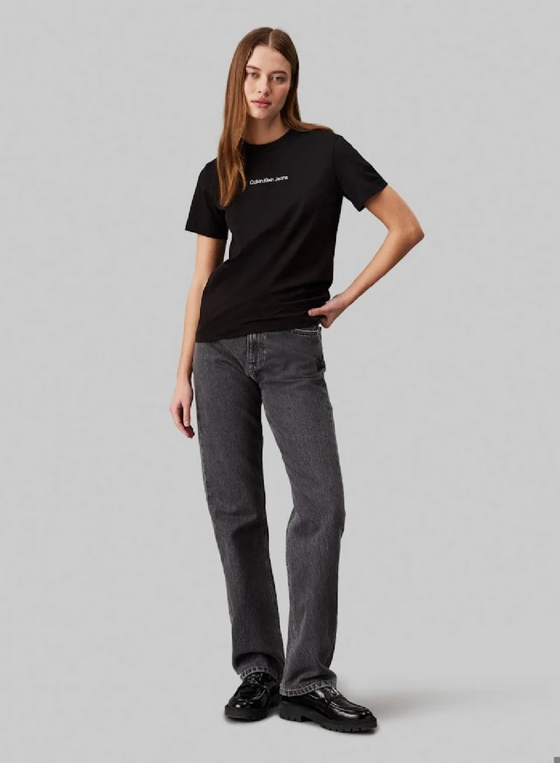 Calvin Klein Jeans Women's Institutional Straight Short Sleeve T-Shirt - Cotton, Black