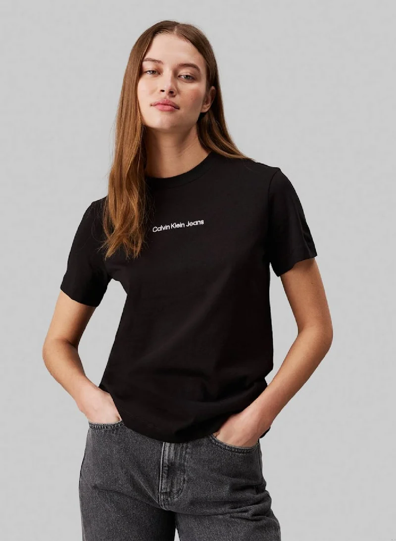 Calvin Klein Jeans Women's Institutional Straight Short Sleeve T-Shirt - Cotton, Black