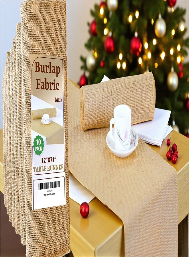 MDS® Pack of 10 Natural Burlap Table Runner, 12 x 72 Inch, Jute Vintage Rustic Farmhouse Boho Table Decor for Wedding Reception, Dining Table, Bridal Shower, Baby Shower & Holiday Party Decorations - Image 1
