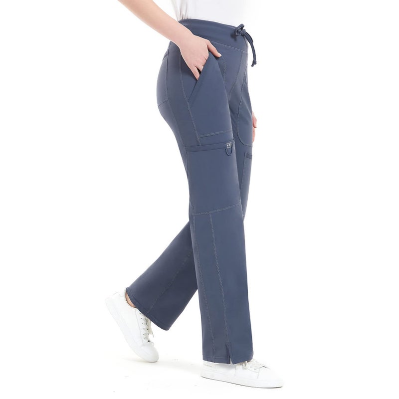 QBK Yoga Scrub Pants Women Mid Rise Yoga Work Pants- Five Pocket Cargo Scrub Pant (Medium, Bluish Grey) - Image 5