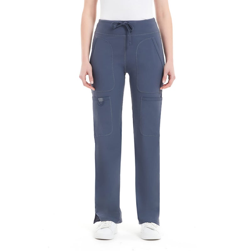 QBK Yoga Scrub Pants Women Mid Rise Yoga Work Pants- Five Pocket Cargo Scrub Pant (Medium, Bluish Grey) - Image 1