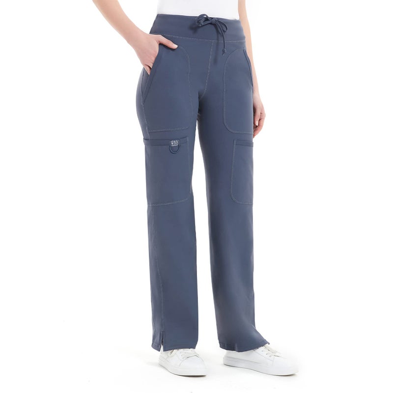 QBK Yoga Scrub Pants Women Mid Rise Yoga Work Pants- Five Pocket Cargo Scrub Pant (Medium, Bluish Grey) - Image 3