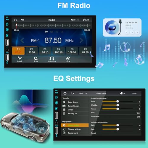 NHOPEEW 7 inch HD Single Din Touchscreen Car Stereo - Carplay and Android Auto, 1 Din Car Radio with Bluetooth, Mirror Link, FM Radio, Steering Wheel Control + Microphone - Image 5