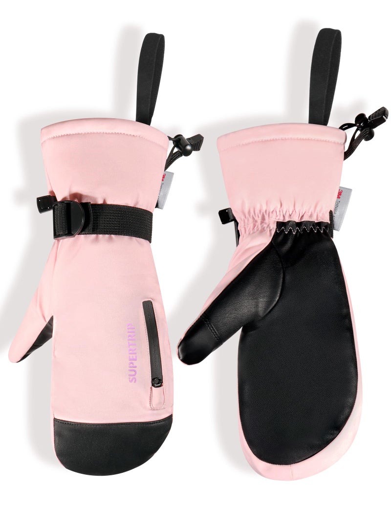 Supertrip Ski Mittens Men Women, Waterproof Snowboard Mittens Gloves Touch-Screen Anti-Slip Snow Mitts 3M Thinsulate, Warm Insulated in Cold Weather Winter (Pink, Small) - Image 1