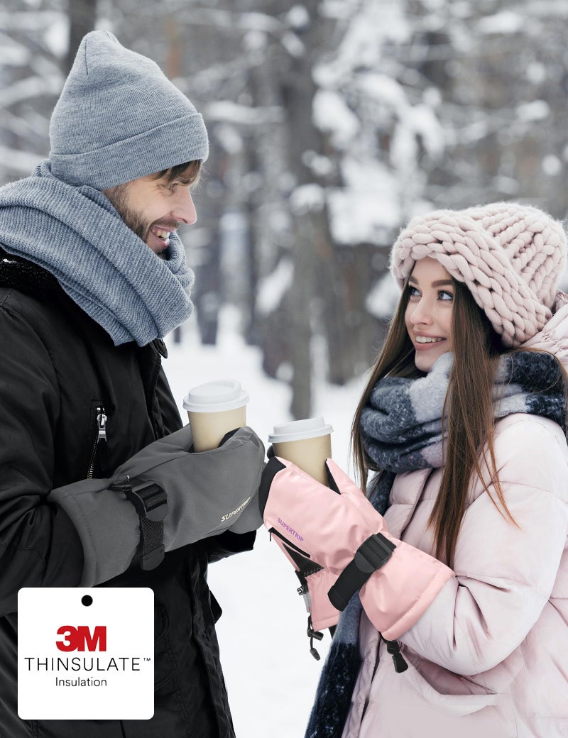 Supertrip Ski Mittens Men Women, Waterproof Snowboard Mittens Gloves Touch-Screen Anti-Slip Snow Mitts 3M Thinsulate, Warm Insulated in Cold Weather Winter (Pink, Small) - Image 5