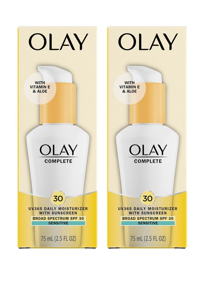Olay Olay Face Moisturizer Complete Daily Defense All Day Moisturizer With Sunscreen, SPF30 Sensitive Skin, 2.5 Fl Oz (Pack of 2)  - Image 1