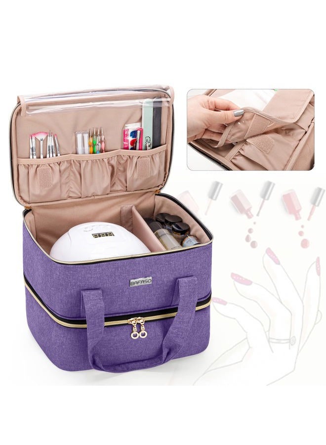 BAFASO Nail Polish Organizer Holds 40 Bottles (15ml - 0.5 fl.oz) and a Nail Lamp, Nail Polish Carrying Case with Manicure Tools Storage Sections (Bag Only), Purple - Image 2