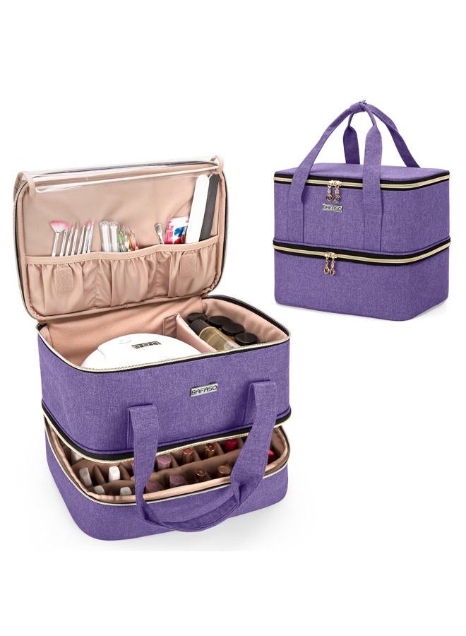 BAFASO Nail Polish Organizer Holds 40 Bottles (15ml - 0.5 fl.oz) and a Nail Lamp, Nail Polish Carrying Case with Manicure Tools Storage Sections (Bag Only), Purple - Image 1