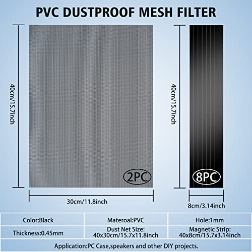 YSSHUI 400x300mm DIY PC Case Dust Mesh Filter, 2Pack PVC Dustproof Mesh Filter Cover with Magnetic Strip for Computer PC Case - Image 3
