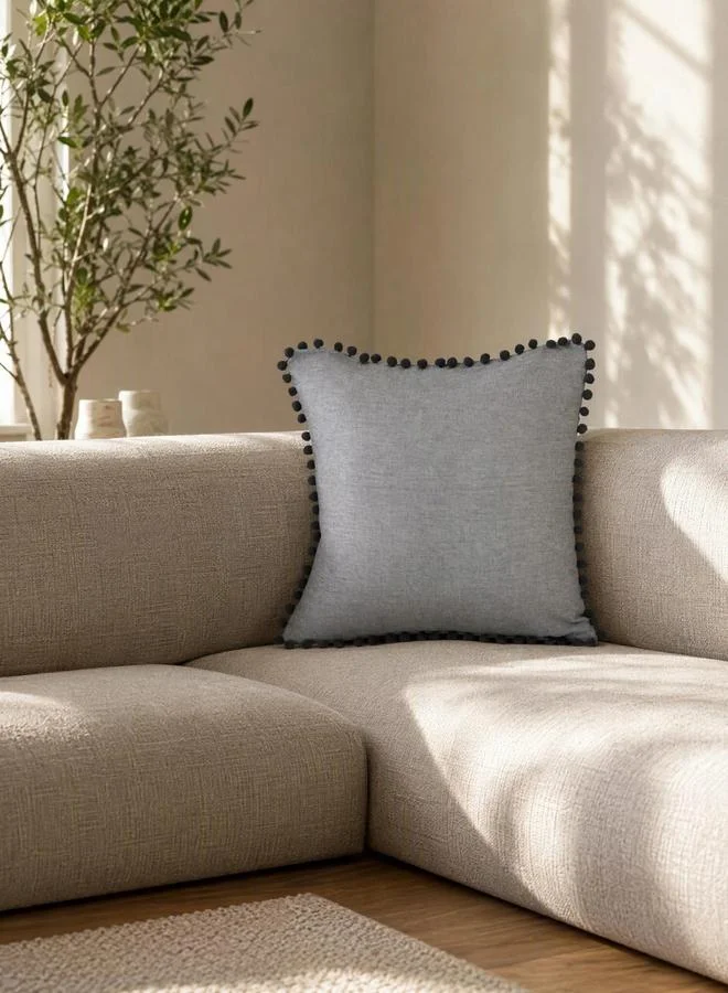 Styli 1-Piece Pom Pom Trim Cushion Cover 100% Cotton, 45x45cm