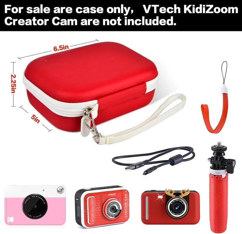 PAIYULE Kids Camera Case for VTech KidiZoom Creator Cam HD Video Camera for Makolle Selfie Camera for KODAK Printomatic Instant Print Cameras, Carrying Storage Bag Holds Tripod Accessories(Box Only)-Red - Image 2