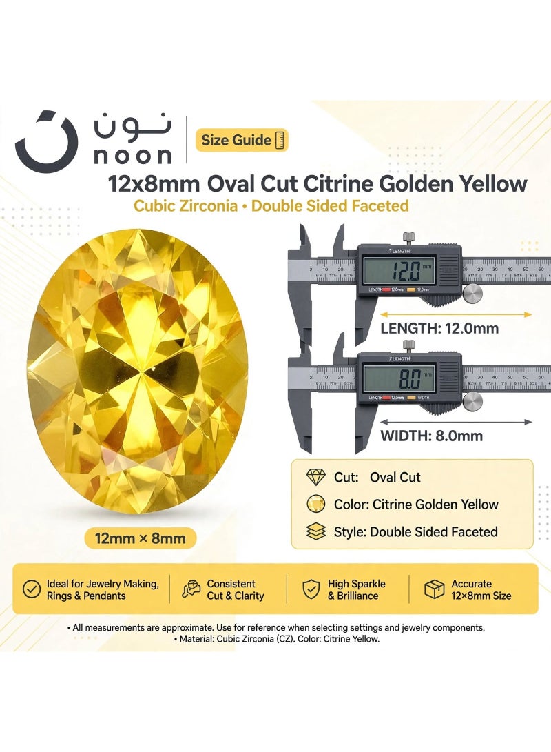 حجر زيركون فاخر لون ذهبي سترين Citrine - قص بيضاوي Oval Cut - قصة الماسية من الناحيتين - مقاس 12×8 ملم - جودة 5A - Image 3