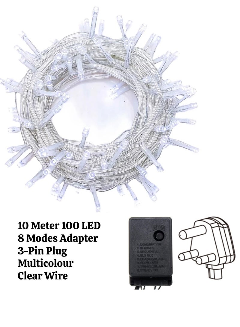 Yuwell 10 Meter 100 LED String Lights Decoration Lights RGB Light 8 Modes Led Light Clear Wire For Home Decorations Ramadan Lights Indoor & Outdoor Decoration Ramadan Decoration Light Diwali Lights Curtain Lights With 3-Pin UK Plug - Image 2