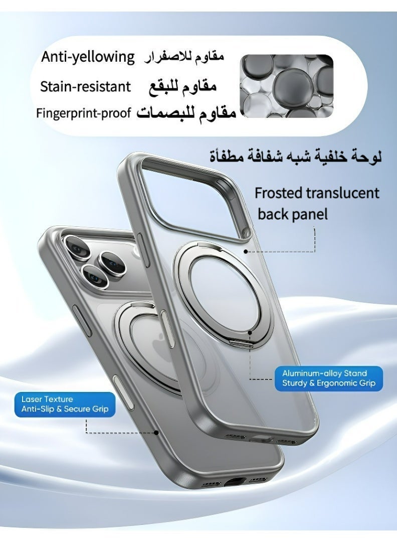 MagSafe Compatible iPhone 17 Pro Max Case Shockproof Protective Cover with 360° Rotating Stand Matte Anti-Yellowing Fingerprint Resistant for Apple iPhone 17 Pro Max (Gray) - Image 2
