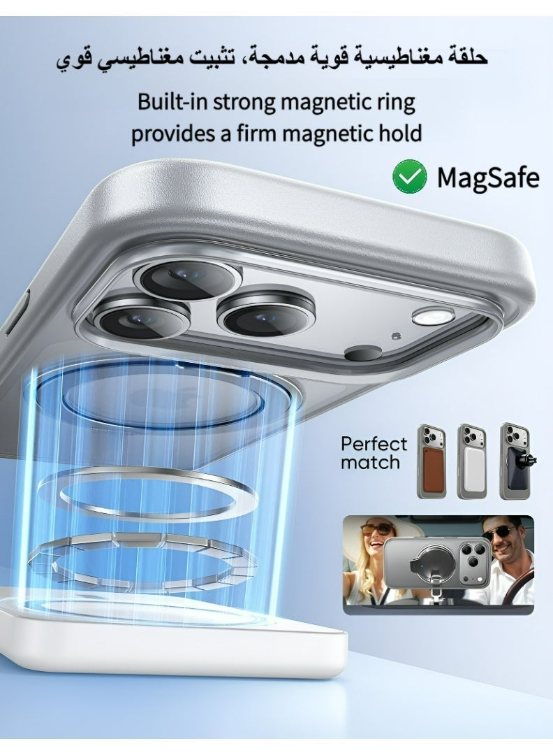 MagSafe Compatible iPhone 17 Pro Max Case Shockproof Protective Cover with 360° Rotating Stand Matte Anti-Yellowing Fingerprint Resistant for Apple iPhone 17 Pro Max (Gray) - Image 3