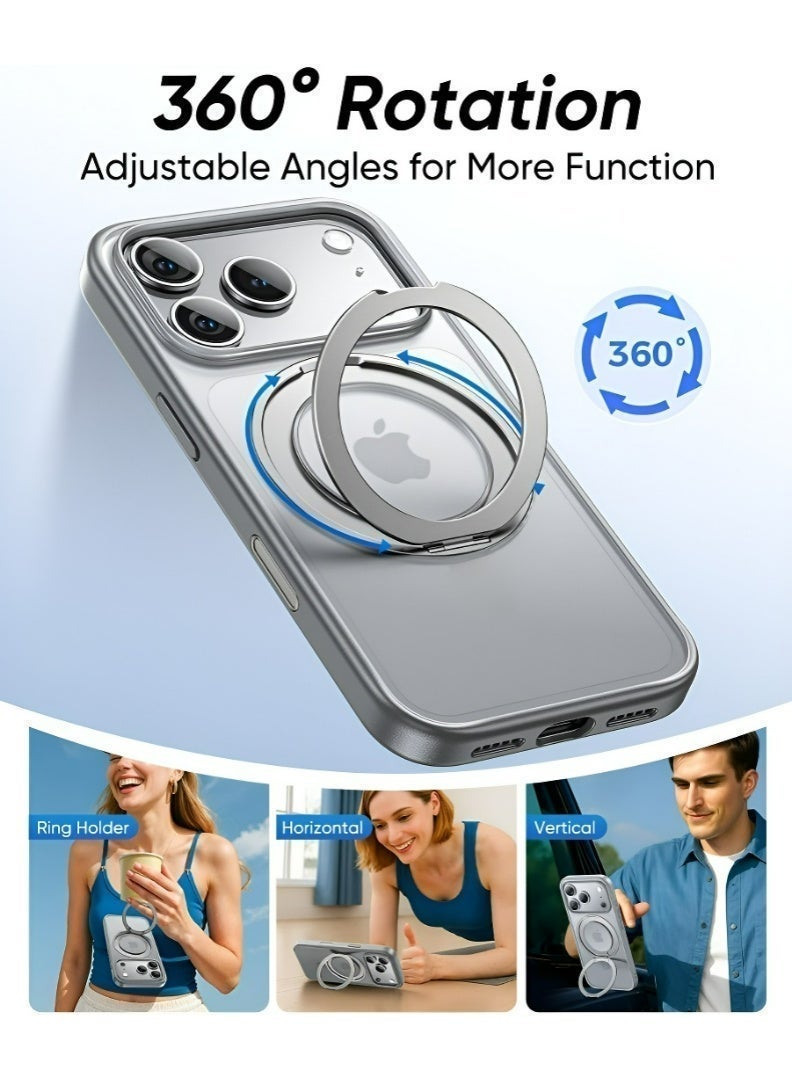 MagSafe Compatible iPhone 17 Pro Max Case Shockproof Protective Cover with 360° Rotating Stand Matte Anti-Yellowing Fingerprint Resistant for Apple iPhone 17 Pro Max (Gray) - Image 5