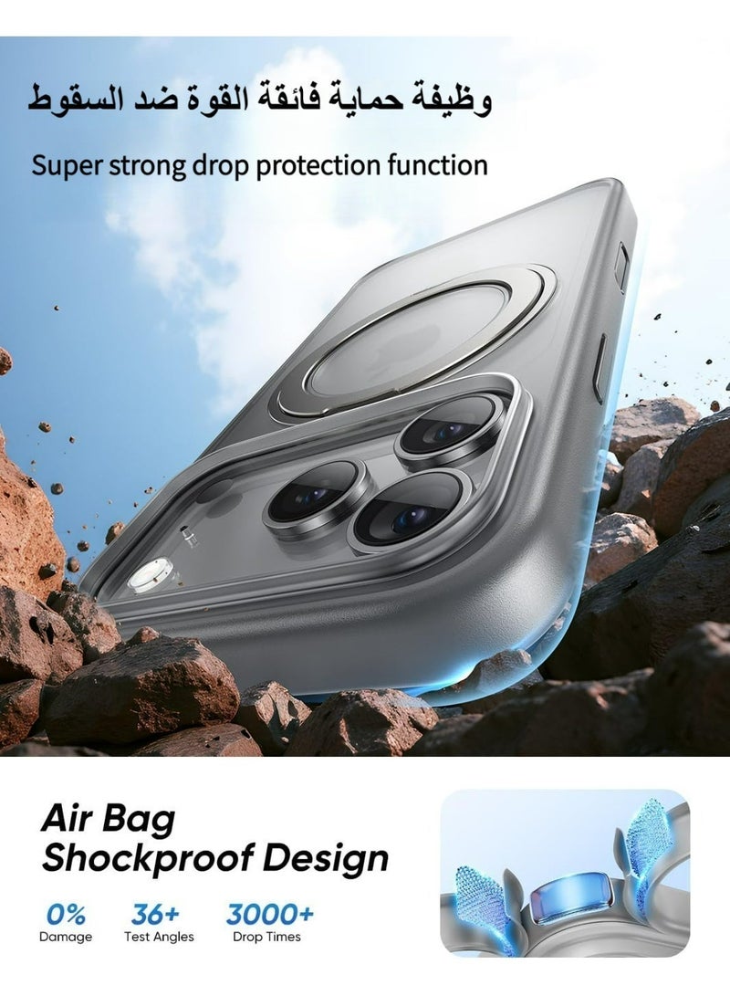 MagSafe Compatible iPhone 17 Pro Max Case Shockproof Protective Cover with 360° Rotating Stand Matte Anti-Yellowing Fingerprint Resistant for Apple iPhone 17 Pro Max (Gray) - Image 4