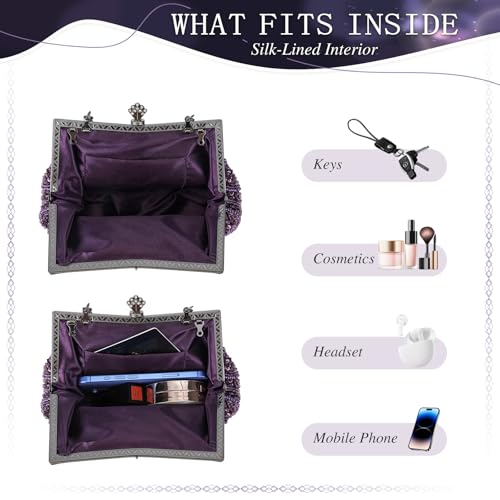 Selighting 1920s Vintage Beaded Clutch Evening Bags for Women Formal Bridal Wedding Clutch Purse Prom Cocktail Party Handbags Purple - Image 5