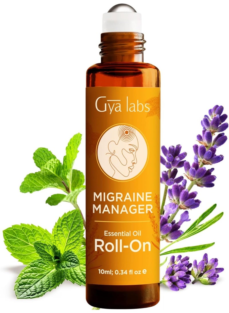 Gya Labs Migraine Manager Essential Oil Roll On - 0.34 Fl Oz - Travel Size Roller for Camping, Skin, Aromatherapy Relief, Convenience - Image 1