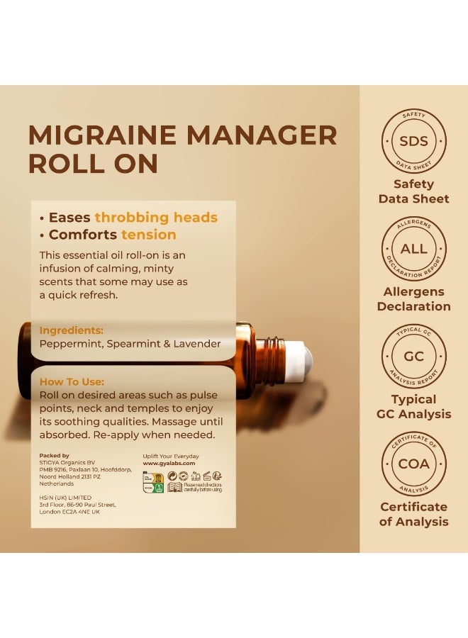 Gya Labs Migraine Manager Essential Oil Roll On - 0.34 Fl Oz - Travel Size Roller for Camping, Skin, Aromatherapy Relief, Convenience - Image 3