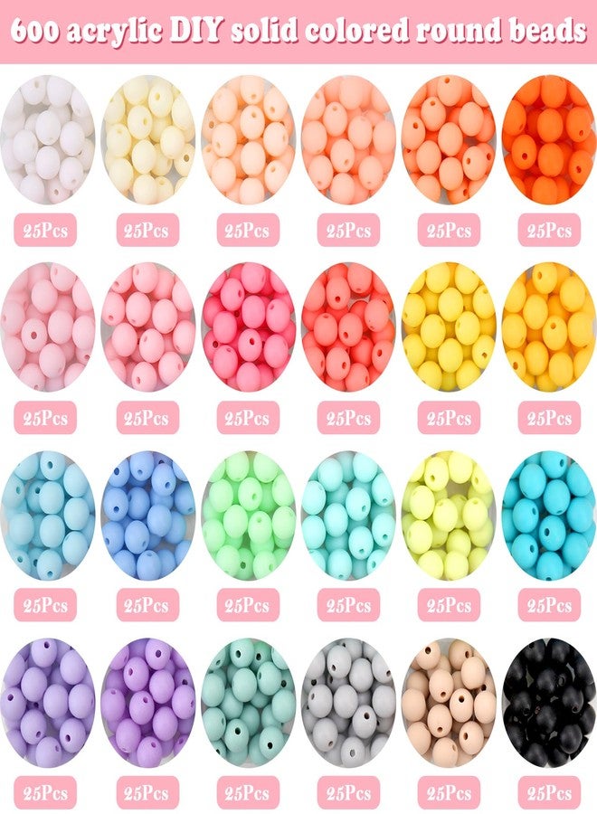 BONNY BOXX 600Pcs 8mm Candy Color Matte Acrylic Round Beads, 24 Colors Assorted Plastic Bubble Gum Beads with Hole Loose Beads Bulk for Bracelets Necklace Jewelry Making DIY Crafts - Image 3