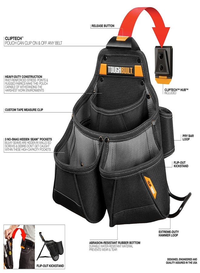 ToughBuilt - Framer Pouch, Heavy-Duty Tool Pouch with ClipTech Hub, 10 Pockets and Loops, Integrated Kickstand, and Reinforced 1680D Construction for Professional Framers and Jobsite Organization - Image 2