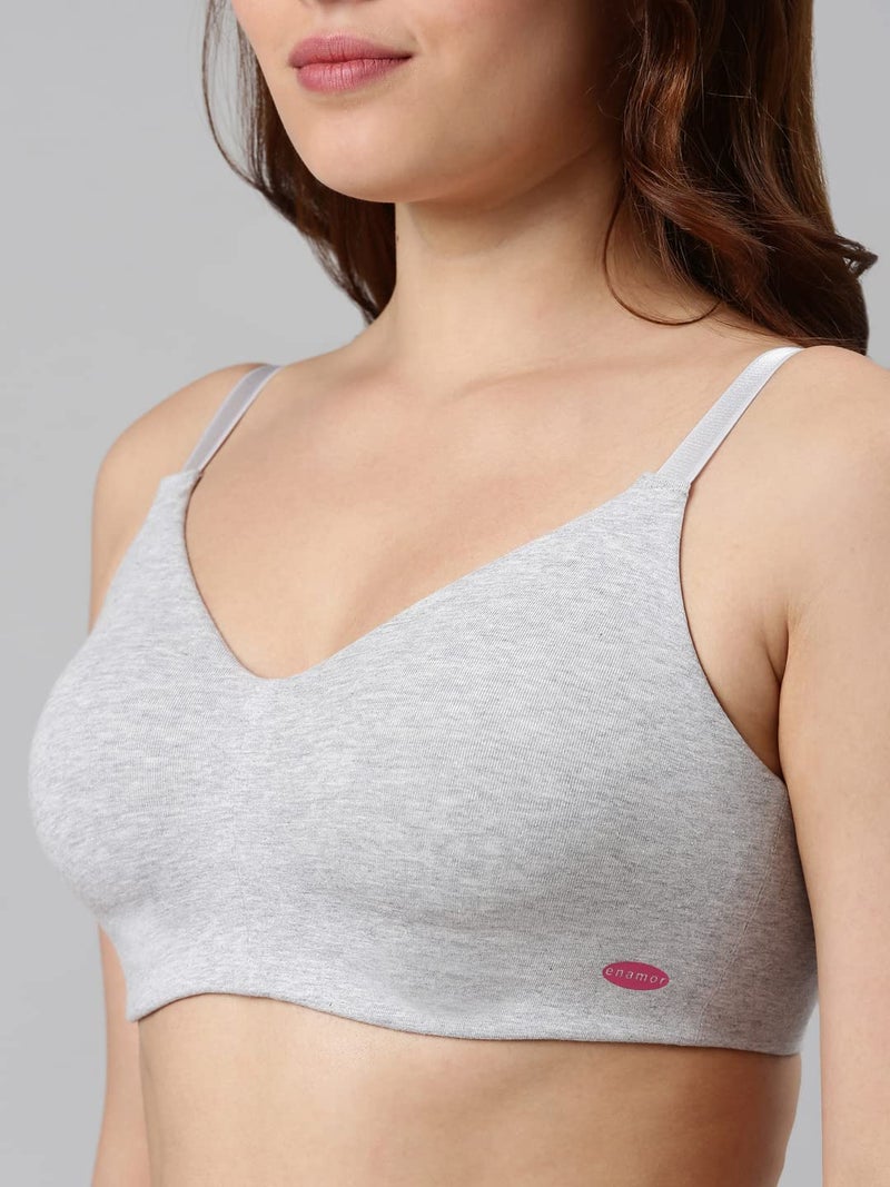 Enamor Non Padded Wirefree Full Coverage Stretch Cotton Ultra Smoothening Tshirt Bra for Womens-A027 (A027_Greymelange_38B) - Image 5
