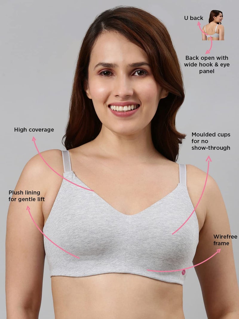 Enamor Non Padded Wirefree Full Coverage Stretch Cotton Ultra Smoothening Tshirt Bra for Womens-A027 (A027_Greymelange_38B) - Image 4