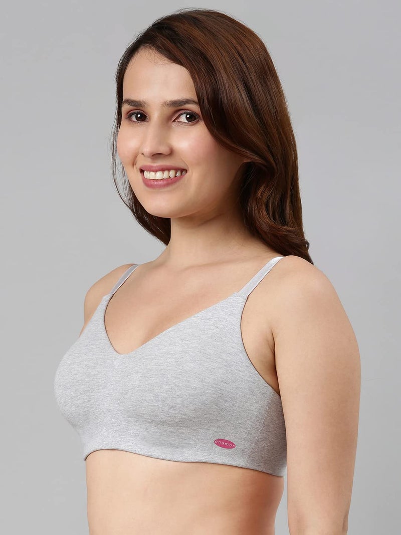 Enamor Non Padded Wirefree Full Coverage Stretch Cotton Ultra Smoothening Tshirt Bra for Womens-A027 (A027_Greymelange_38B) - Image 2