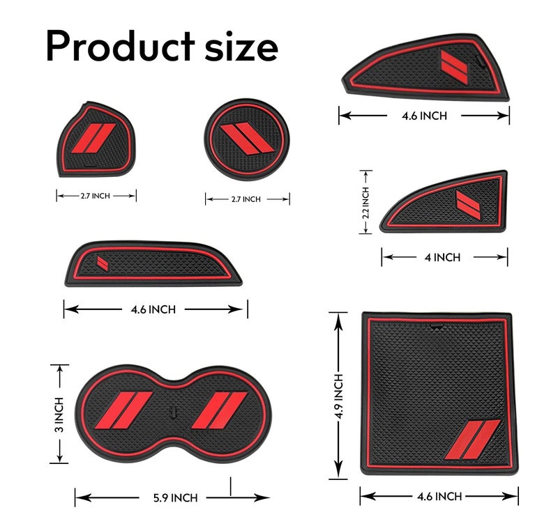 YANWEN Anti-Dust Trim Mats Fit for 2015-2020 Dodge Challenger, Custom Interior Shifter Liner for Cup Holder Insert, Door Pocket, Center Console(11pcs, Red) - Image 2