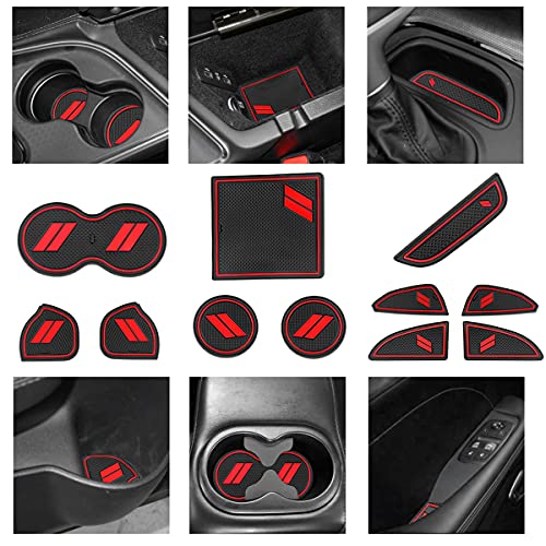 YANWEN Anti-Dust Trim Mats Fit for 2015-2020 Dodge Challenger, Custom Interior Shifter Liner for Cup Holder Insert, Door Pocket, Center Console(11pcs, Red) - Image 1