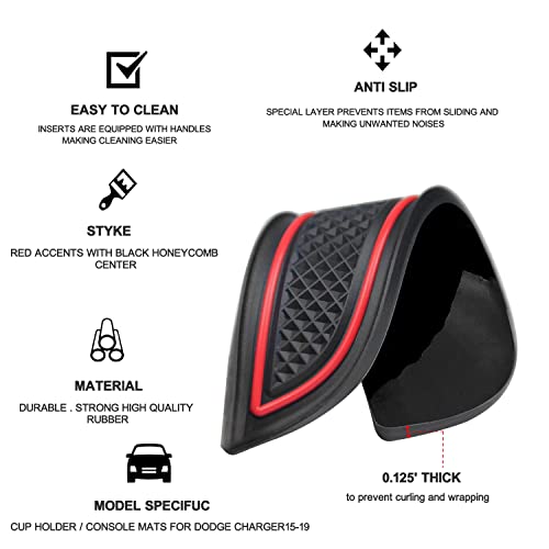 YANWEN Anti-Dust Trim Mats Fit for 2015-2020 Dodge Challenger, Custom Interior Shifter Liner for Cup Holder Insert, Door Pocket, Center Console(11pcs, Red) - Image 4