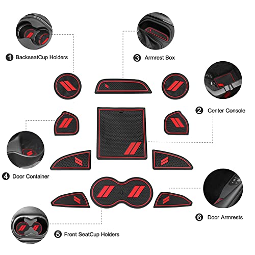 YANWEN Anti-Dust Trim Mats Fit for 2015-2020 Dodge Challenger, Custom Interior Shifter Liner for Cup Holder Insert, Door Pocket, Center Console(11pcs, Red) - Image 3
