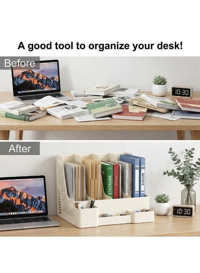 Desktop file organizer, magazine rack with pen holder, four vertical compartments, bookend, file holder for office, school, and home use. - Image 5