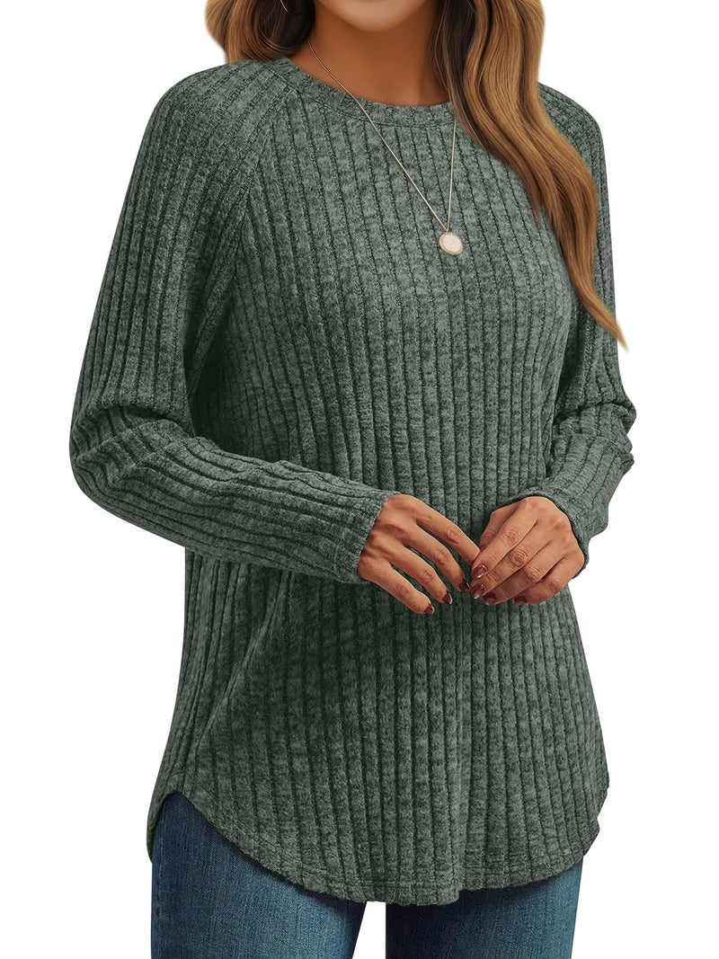 AUTOMET Womens Long Sleeve Shirts Fall Fashion Tops Crewneck Dressy Sweaters Tunic Winter Clothes Casual Outfits Green M - Image 1