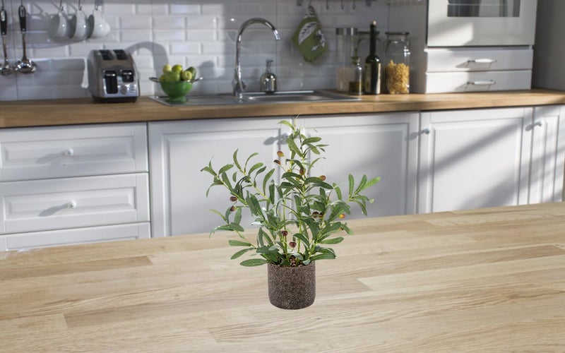 AlphaAcc 18 Inch Artificial Olive Branches Real Looking Potted Plant Fake Olive Tree with Lifelike Leaves and Fruits in Rustic Black Cement Planter Faux Greenery Plant for Indoor Outdoor Decor - Image 4